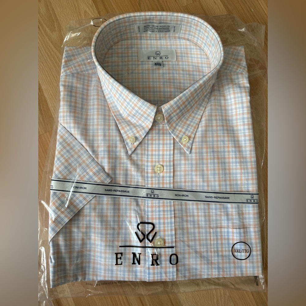 Men's Blue and Orange Checkered Shirt